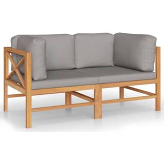 👉 Tuinbank grijze teakhout Vidaxl 2-zits Met Kussens Massief 8720286703793
