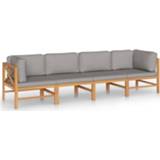 👉 Tuinbank grijze teakhout Vidaxl 4-zits Met Kussens Massief 8720286703830