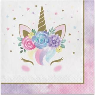 👉 Servet wit roze baby's Witbaard Servetten Unicorn Baby 33 X Cm Wit/roze 16 Stuks 39938679798