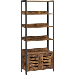 👉 Boekenkast bruin zwart hout Nancy's Crookston - Opbergkast 4 Niveaus 2 Deuren Industrieel Vintage Bewerkt 6019912519573
