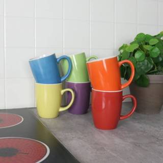 👉 Koffiekopje paars geel groen oranje rood blauw One Size GeenKleur Orange85 - Koffiekopjes set gekleurd 300 ml Kleuren: paars, geel, groen, oranje, en 8720174473906