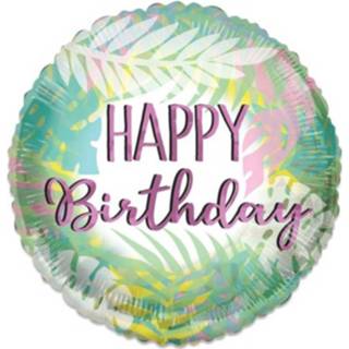 👉 Folieballon groen roze Witbaard Eco Leaves Birthday 46 Cm Groen/roze 681070116756