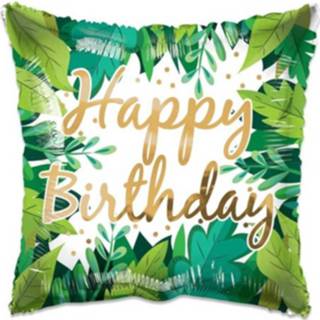 👉 Folieballon groen wit Witbaard Eco Foliage Birthday 46 Cm Groen/goud/wit 681070116794