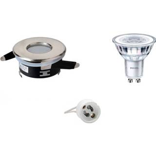 👉 Chroom Led Spot Set - Aigi Gu10 Fitting Waterdicht Ip65 Inbouw Rond Mat Ø82mm Philips Corepro 840 36d 6094147659645