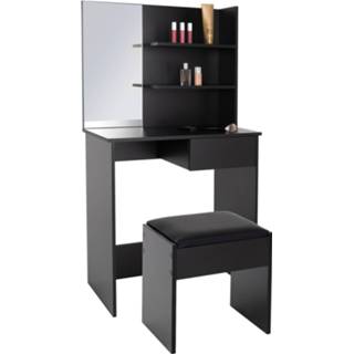 👉 Kruk zwart MDF hout Kaptafel Met Krukje, Zwart, 75x40x135 Cm, 4064649074262