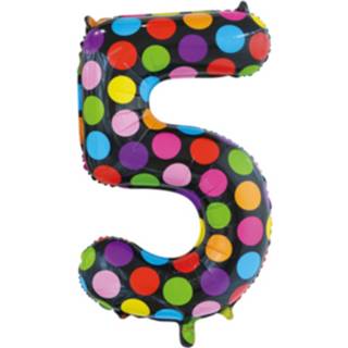 👉 Folieballon zwart Globos Cijfer 5 Stippen 86 Cm 5712735006923