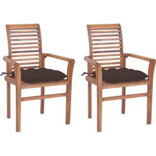👉 Eetkamerstoel teakhout Vidaxl Eetkamerstoelen 2 St Met Taupe Kussens Massief 8720286265420