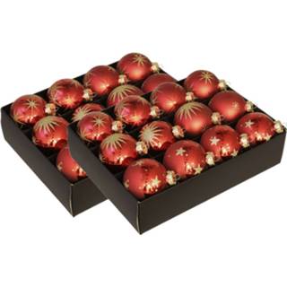 👉 Kerstbal rood goud Kerstboomversiering 24x Luxe Glazen Kerstballen Rood/goud 7,5 Cm - 8720576692134