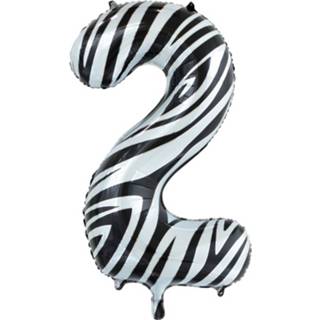 👉 Folieballon zwart wit Globos Cijfer 2 Zebra 86 Cm Zwart/wit 5712735006992