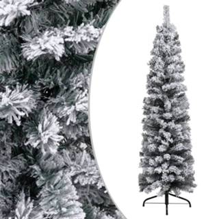 👉 Kunstkerstboom groen PVC Vidaxl Met Sneeuw Smal 150 Cm 8720286011522