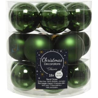 Kerstbal groen glans 18x Stuks Kleine Glazen Kerstballen Donkergroen (Pine) 4 Cm Mat/glans - 8720194477007