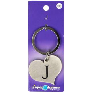 👉 Sleutelhanger staal zilver Paper Dreams Hart Letter J 10 X 4 Cm 8716764123979