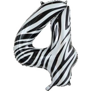 👉 Folieballon zwart wit Globos Cijfer 4 Zebra 86 Cm Zwart/wit 5712735007012