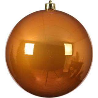 Kerstbal bruin kunststof glans 1x Stuks Grote Kerstballen Cognac (Amber) 20 Cm - 8720194930311