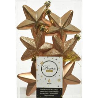 Kerstbal bruine kunststof 24x Camel Sterren Kerstballen/ Kersthangers 7 Cm - 8720576357606