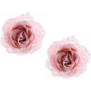 👉 Kerstboom roze 4x Stuks Decoratie Rozen Poeder 14 Cm - Kersthangers 8720576351345