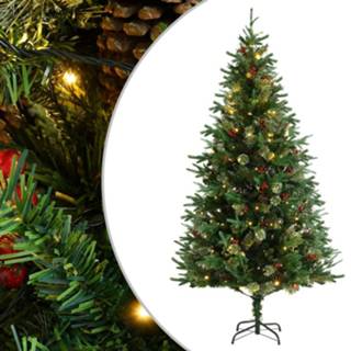 👉 Kerstboom groen PVC PE Vidaxl Met Led's En Dennenappels 195 Cm 8720286767214