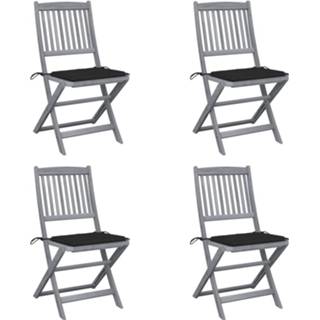 👉 Terrasstoel acaciahout Vidaxl Tuinstoelen 4 St Inklapbaar Met Kussens Massief 8720286284940