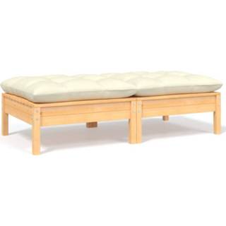 👉 Tuinbank grenenhout Vidaxl 2-zits Met Crèmekleurige Kussens Massief 8720286670903