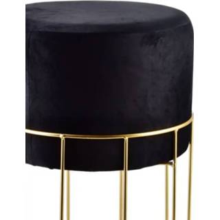 Poef zwart goudkleurige velvet One Size goud Diamond met onderstel - Ø 30 cm x H 43 6090448033092