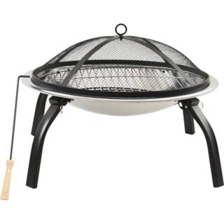 👉 RVS One Size zilver Vuurplaats en barbecue 2-in-1 met pook 56x56x49 cm 8720286114742