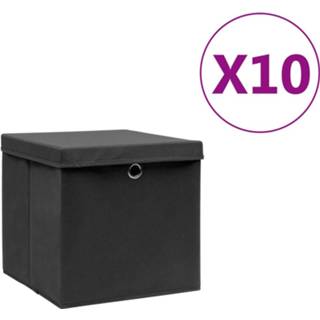 👉 Opbergboxen met deksels 10 st 28x28x28 cm zwart