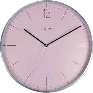 👉 Wandklok roze zilver glas metaal Nextime Essential Silver ø34cm glas/metaal 8717713026396