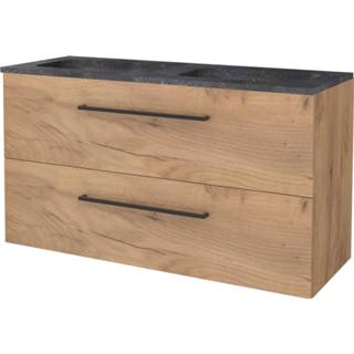 👉 Badmeubelset bruin melamine verzonken in wastafel salt zie tekst BWS 120x46cm Met Grepen 2 Lades Hardsteen Kraangaten Whisky Oak 8719304931744