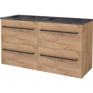 👉 Badmeubelset bruin melamine verzonken in wastafel salt zie tekst BWS 120x46cm Met Grepen 4 Lades Hardsteen 2 Kraangaten Whisky Oak 8719304931805