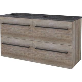 👉 Badmeubelset bruin melamine verzonken in wastafel salt zie tekst BWS 120x46cm Met Grepen 4 Lades Hardsteen Scotch Oak 8719304931782