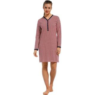 👉 'cube it fashion' rood & donkerblauw katoenen dames nachthemd met knoopjes en lange mouwen