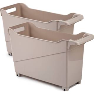 👉 Trolley bruin kunststof Set van 2x stuks trolleys licht op wieltjes L45 x B17 H29 cm