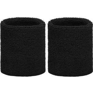 Zweetbandje zwart volwassenen Set van 2x stuks zweetbandjes voor om de pols