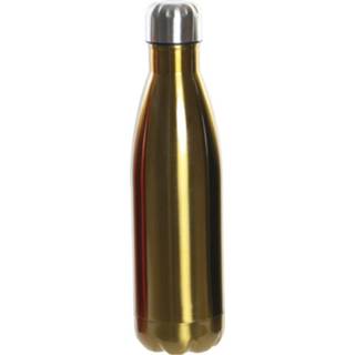 👉 Waterfles RVS goud thermos waterfles/drinkfles met schroefdop 500 ml