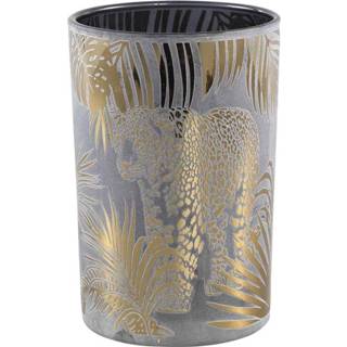 👉 Windlicht glas goud One Size Jenar Rond Luipaard H18 x Ø12 cm 8720014509321