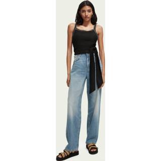 👉 Vrouwen tanks XS zwart Scotch & Soda Cropped laagjestop met geborduurde details 8719029783147