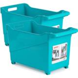 Trolley turkoois blauw kunststof Set van 3x stuks trolleys turquoise op wieltjes L45 x B24 H27 cm