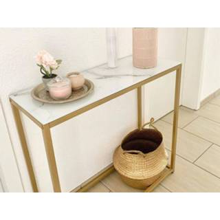 Sidetable wit goud veiligheidsglas One Size Color-Wit marmer-look wit/goud DELANO 4251682235433