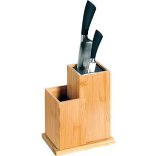 👉 Messenhouder bamboe houten One Size bruin messenblok universeel 13 x 18 24 cm met keukengerei houder - Messenblokken/messenhouders 8720276644037