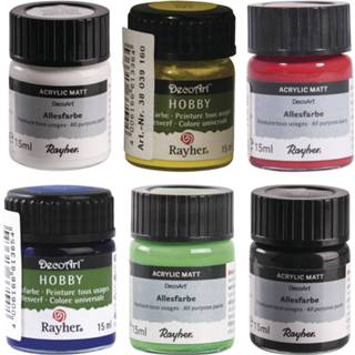 👉 Penseel One Size meerkleurig Voordeelset van 6x verschillende kleuren acrylverf/hobbyverf/knutselverf 15 ml per potje - en platte penselen 8720276651516