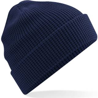👉 Beanie blauw katoen One Size GeenKleur vrouwen Dames Wintermuts wafelstructuur navy 100% biologisch 8720576819890