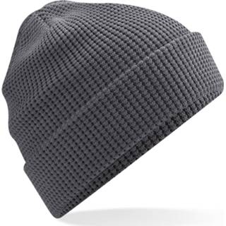 Beanie grijs katoen One Size vrouwen Dames Wintermuts wafelstructuur grafiet 100% biologisch 8720576819838