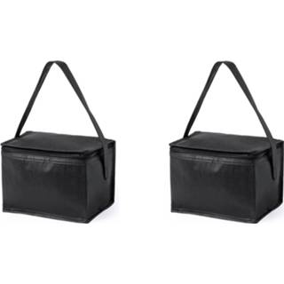 👉 Koeltas zwart katoen One Size 2x stuks kleine mini koeltasjes sixpack blikjes - Compacte koelboxen/koeltassen 8720276315951