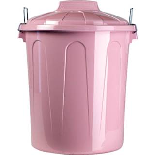 👉 Kunststof afvalemmer roze One Size 2x stuks afvalemmers/vuilnisemmers lichtroze 21 liter met deksel - Vuilnisbakken/prullenbakken Kantoor/keuken 8720576541326