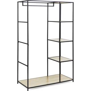 👉 LIFA LIVING Hout met metalen kledingrek, Kledingrek met houten planken, Industrieel kledingrek, 100 x 50 x 170 cm