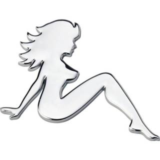 👉 Embleem chroom kunststof One Size Color-Zilver meisjes Race Sport Pin Up Girl 60 x 85 mm per stuk 8424332018106