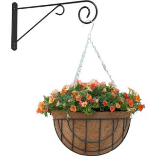 👉 Hanging basket grijs metaal Met Muurhaak Sierkrul En Kokos Inlegvel - Complete Set Plantenbakken 8720576277942