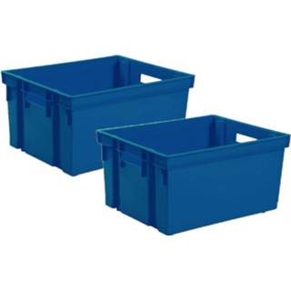 👉 Opbergbox blauw kunststof 2x Stuks Opbergkratten Stapelbaar Donkerblauw L44 X B35 H24 Cm - 8720576513682