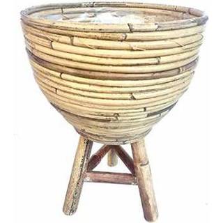 👉 Grijs One Size bruin Bowl Stripe Wooden Legs Grey - diameter 27x31 cm 8714763289900