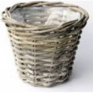 👉 Grijs l One Size Planter Rattan rond grey D43 H40 cm (L) 8714763302357